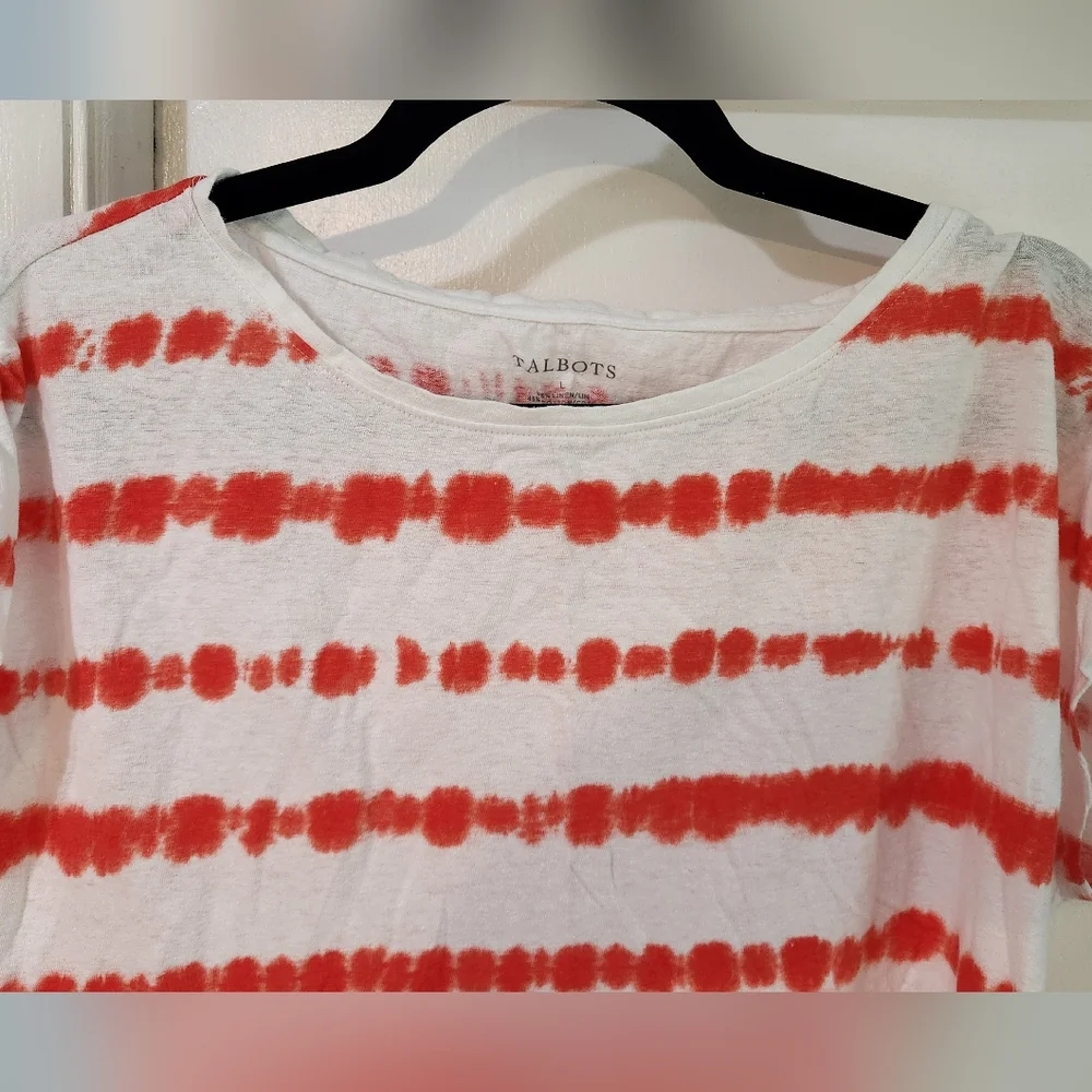 Women's Talbots Orange/Coral Striped Shirt, Size L - Picture 8 of 11